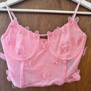 NWT Windsor Butterfly Mesh Corset Top Pink Size Small
